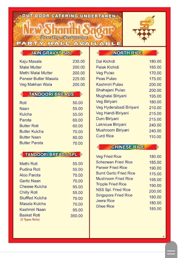 New Shanthi Sagar menu 