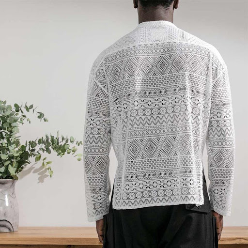 Title 7, Mens Fashion Hollow Lace Long Sleeve Casual Sh...