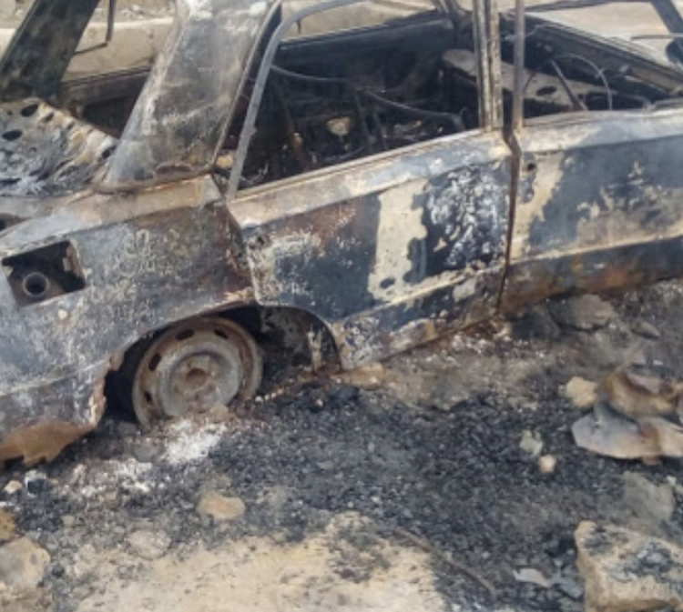 Remains of VEHICLE razed by inferno at Ngusishi market on April 20