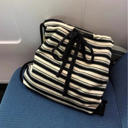 Title 1, Fashion Black White Striped Drawstring Backpack...