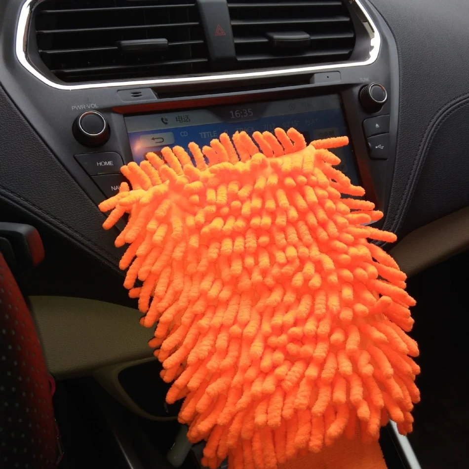 Chenille koraal schuimende handschoenen voor auto- en huishoudelijke reiniging, zacht en absorberend, herbruikbaar.