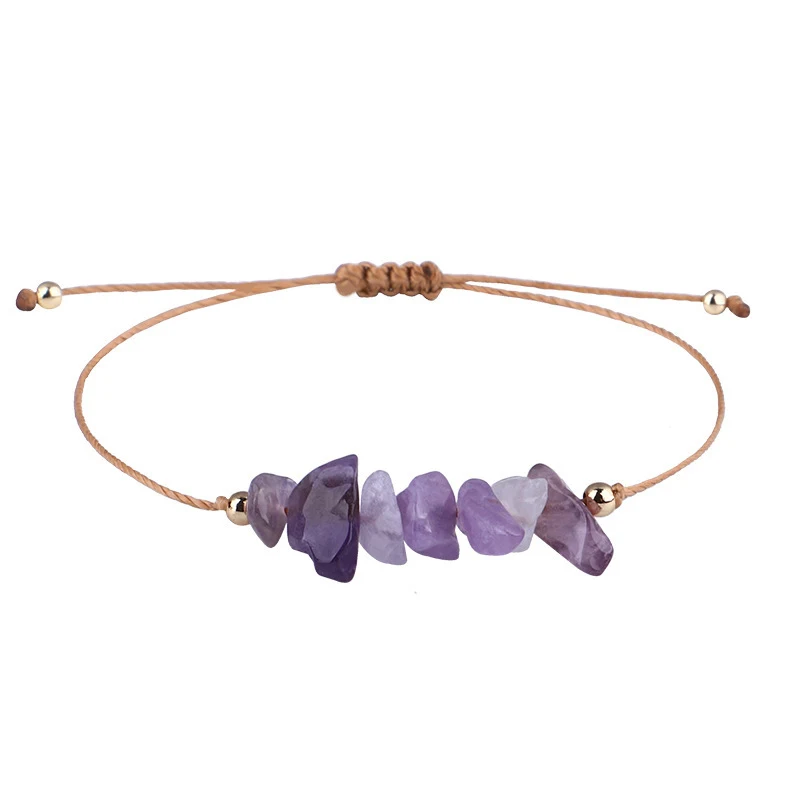 Armband met onregelmatige ruwe stenen en geweven gewaxte draad, Boho stijl, natuurlijke elegantie, verstelbaar.