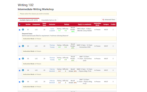 SBU ScheduleBuilder Enhancements