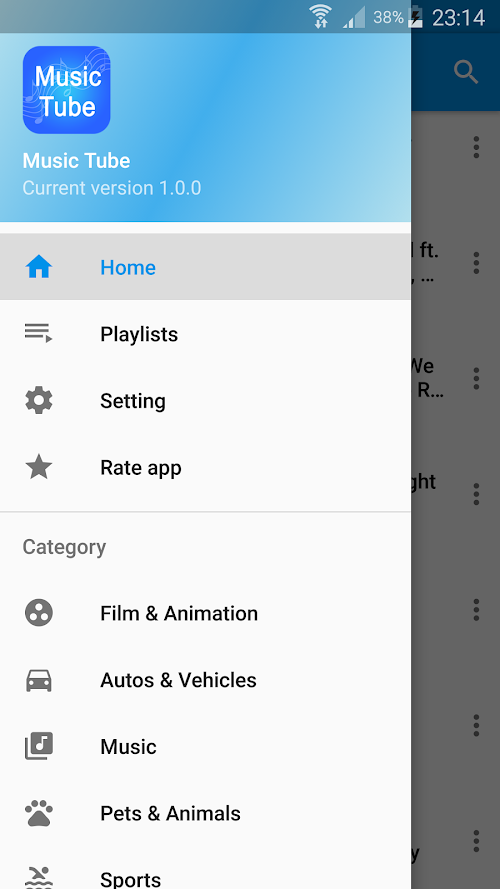 Android application Music Tube screenshort