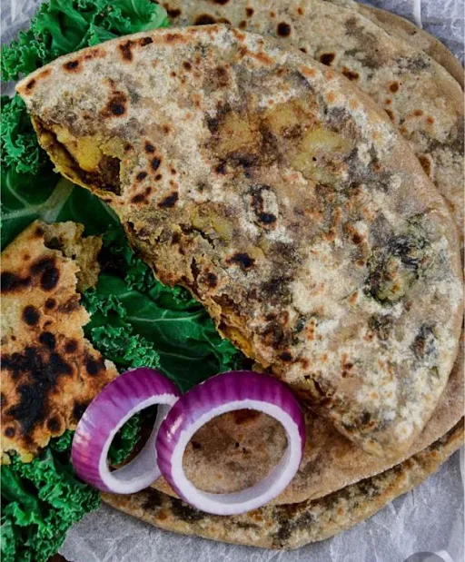 10" Plush Mushroom Parantha + Achar, White Butter, Chutney & Dahin