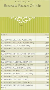 Bansiwala Agra Petha menu 1