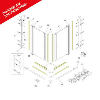 Dichtungssatz für 6 mm Drehtür / Seitenwand (wegschwenkbar) / Eckeinstieg