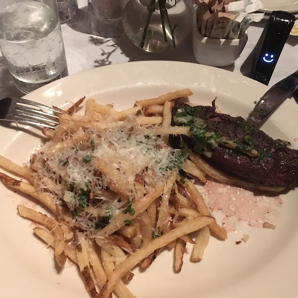 Steak frites and a smiling Nima :)