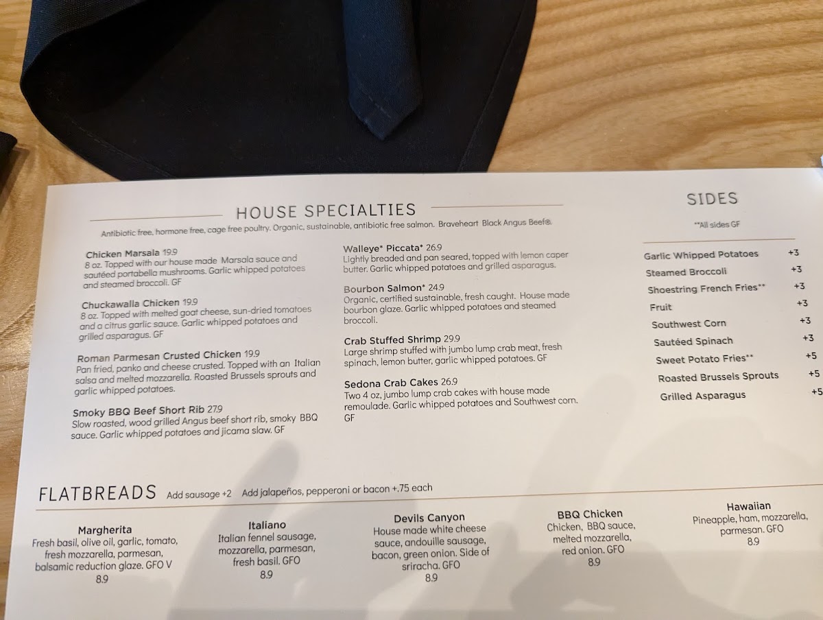 Sedona Taphouse gluten-free menu