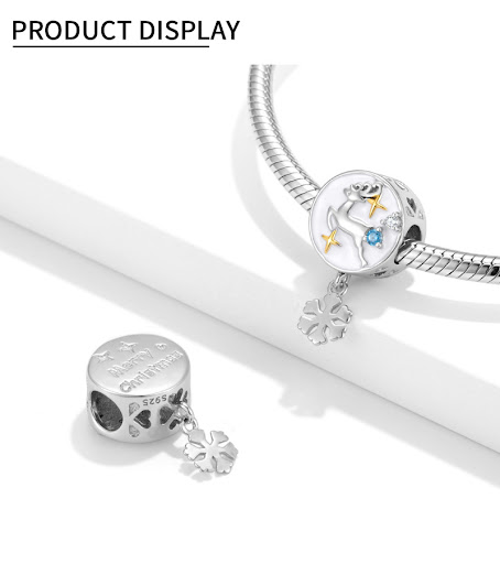 Title 5, Snow Elk Beads Christmas Series 925 Silver Bead...