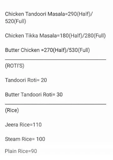 Lucky Dhaba menu 