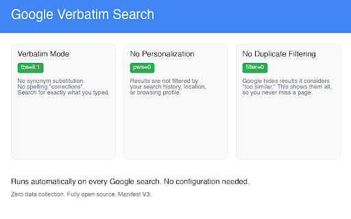 Google Verbatim Search screenshot 1