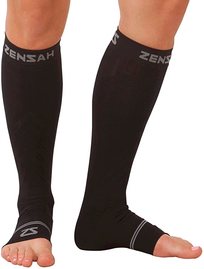 Zensah Ankle/Calf Compression Sleeves- Toeless Socks for Circulation, Swelling for Men and Women