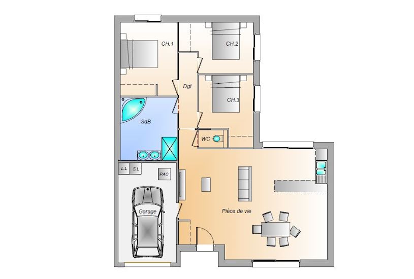  Vente Terrain + Maison - Terrain : 487m² - Maison : 85m² à La Roche-sur-Yon (85000) 