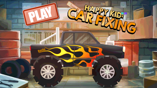 Happy kid: Car fixing