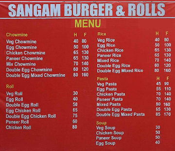 Sangam Burger Centre menu 