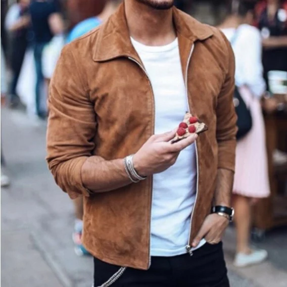 Hombres delgados giros hacia abajo chaquetas de cuello chaqueta de sudadera tops