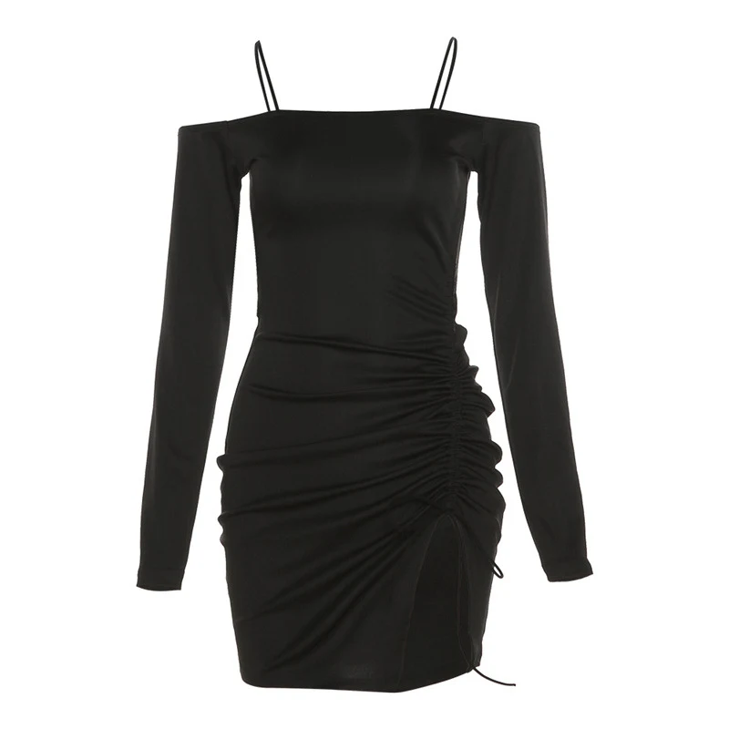 Robe femme longue, col droit et fente à la hanche, coupe ajustée et élégante, parfaite pour un look sophistiqué et moderne