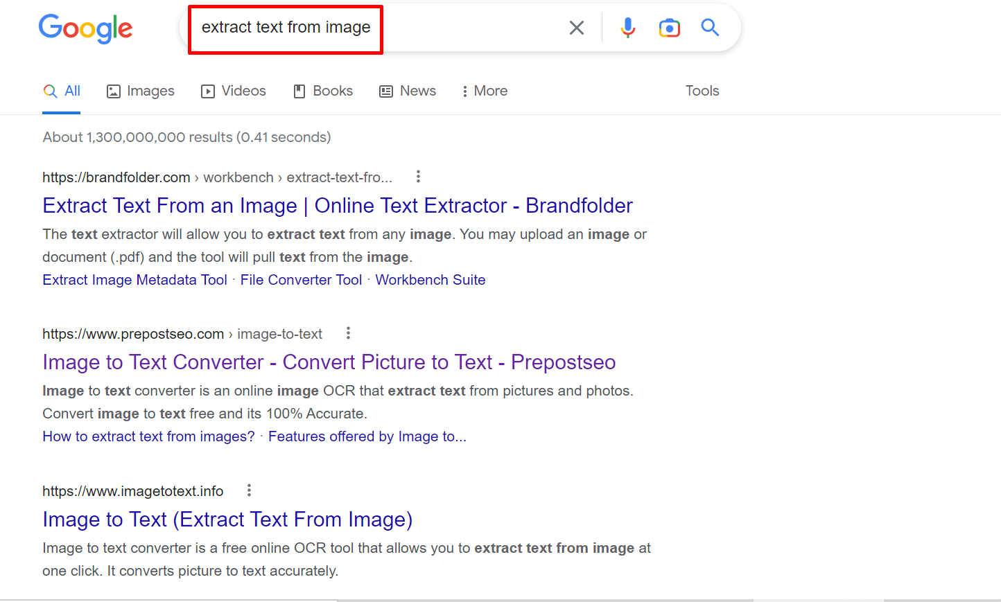 Extract text from image in Google Search