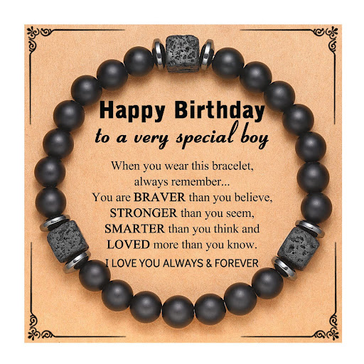 Title 9, Black Matte Volcanic Stone Bracelet with Card S...