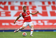 Shkodran Mustafi of Arsenal controls the ball during the Premier League match between Arsenal FC and Norwich City at Emirates Stadium on July 01, 2020 in London, England. 