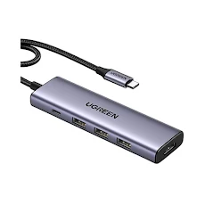 Bộ chia/ Hub Ugreen USB-C 5 in 1 sang HDMI 4K@60Hz, USB-Ax3, Sạc PD100W (15597)