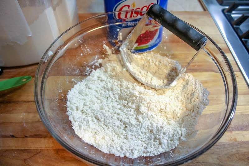 Shortening And Flour Combined In A Bowl.