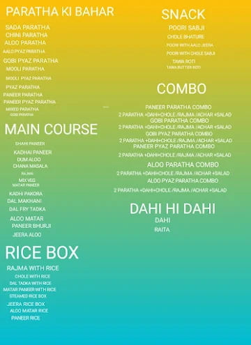 Prince Food Parathe menu 