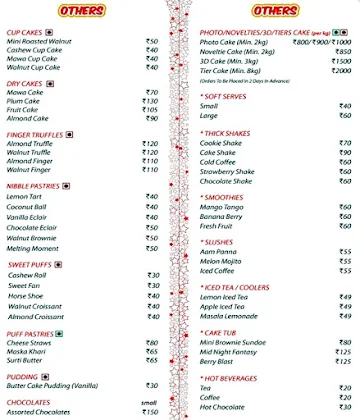 Merwans Cake Stop menu 