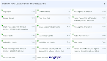 New Dawat-e-Dilli Family Restaurant menu 