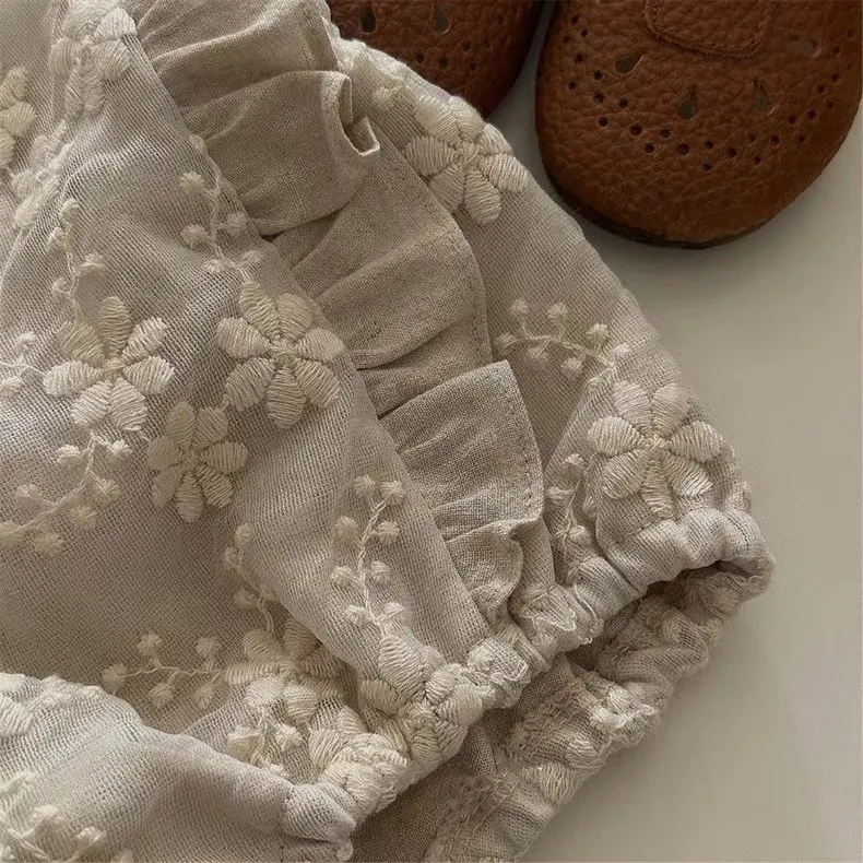 Calças com alças de renda para bebê menina, lindas e charmosas, perfeitas para festas ou uso diário, frescas e confortáveis para o verão