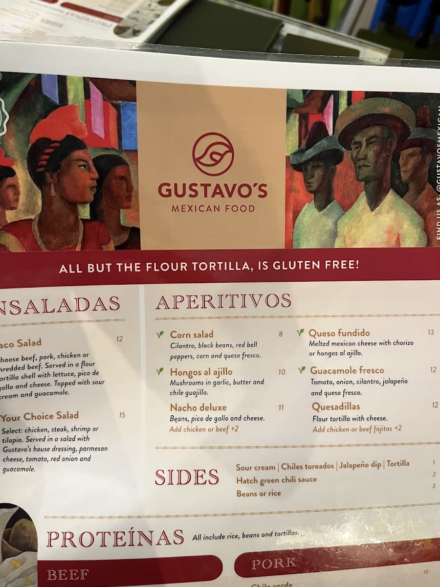 Gustavo's Mexican Restaurant and Bar gluten-free menu