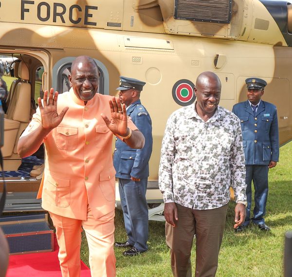 President William Ruto with his deputy Rigathi Gachagua in Nandi on January 16, 2024.