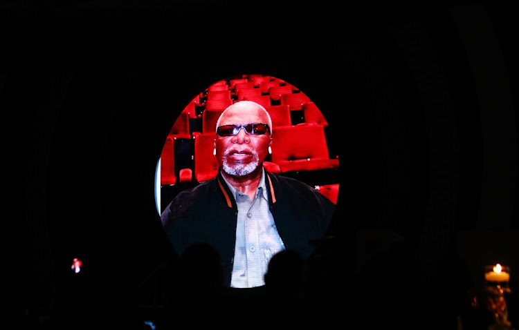 Dr John Kani seen through a video accepting the Lifetime Achiever Award during the Proudly South African Localisation Dinner which formed part of the Buy Local Summit held at Sandton Convention Centre in Johannesburg recently.