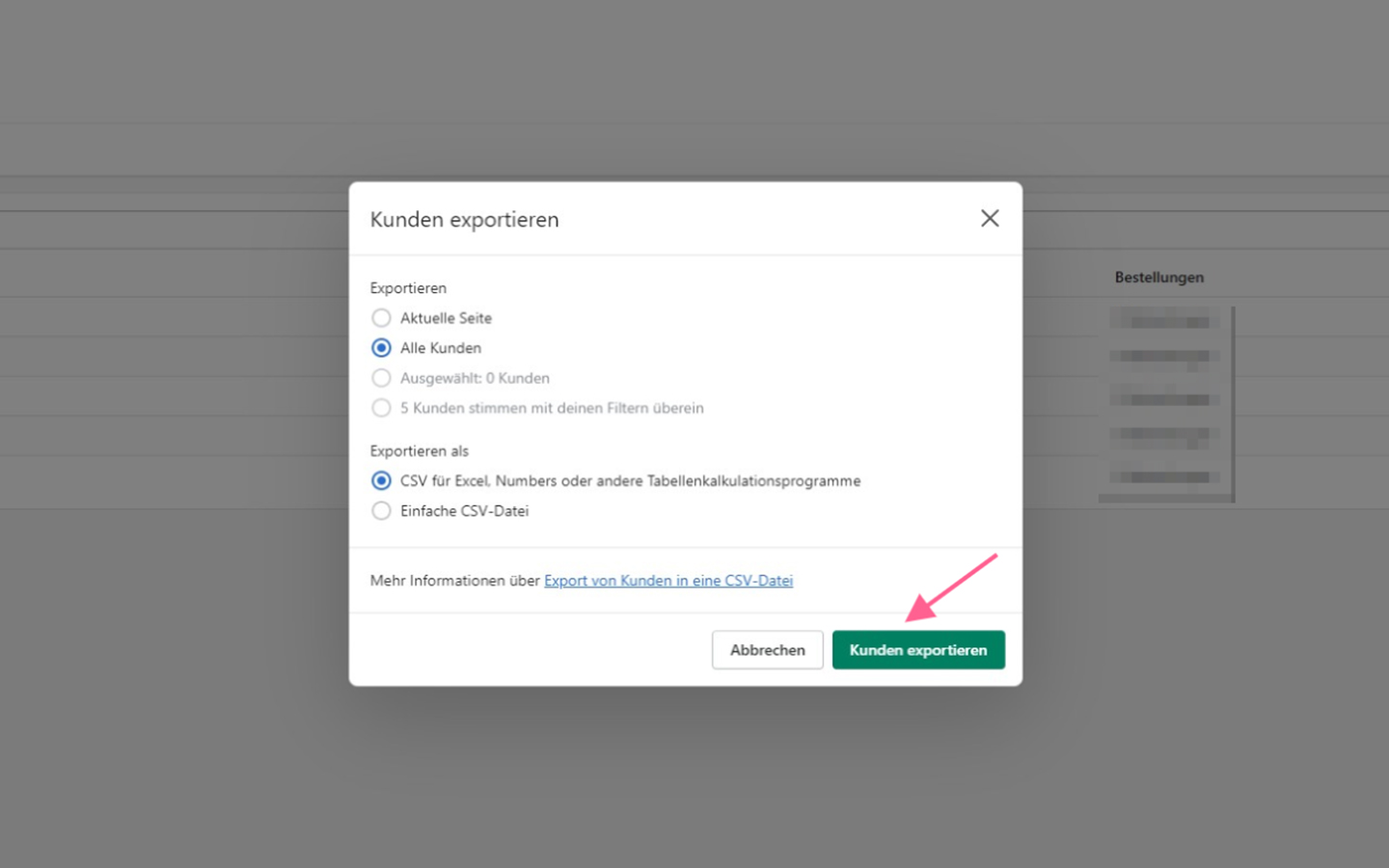 Shopify Kundendaten Exportieren Schritt 2