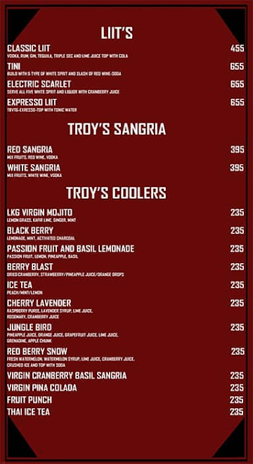 Troy Lounge and Bar menu 