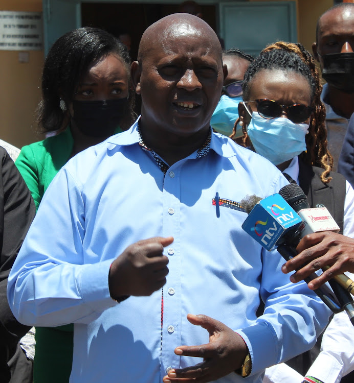 Nyeri Governor Mutahi Kahiga addresses the media in Mweiga, Nyeri county, on Monday