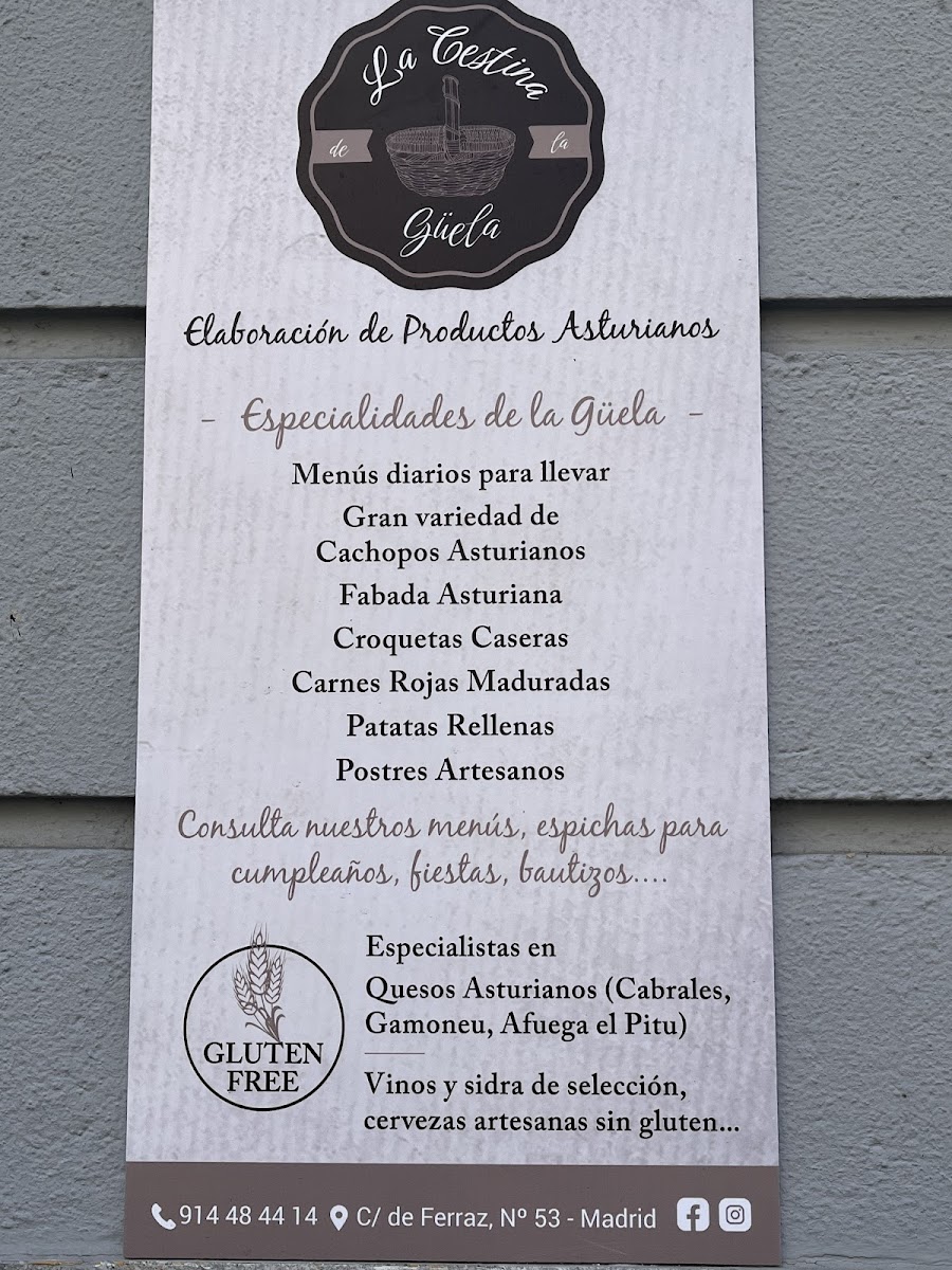 La Cestina Güela gluten-free menu