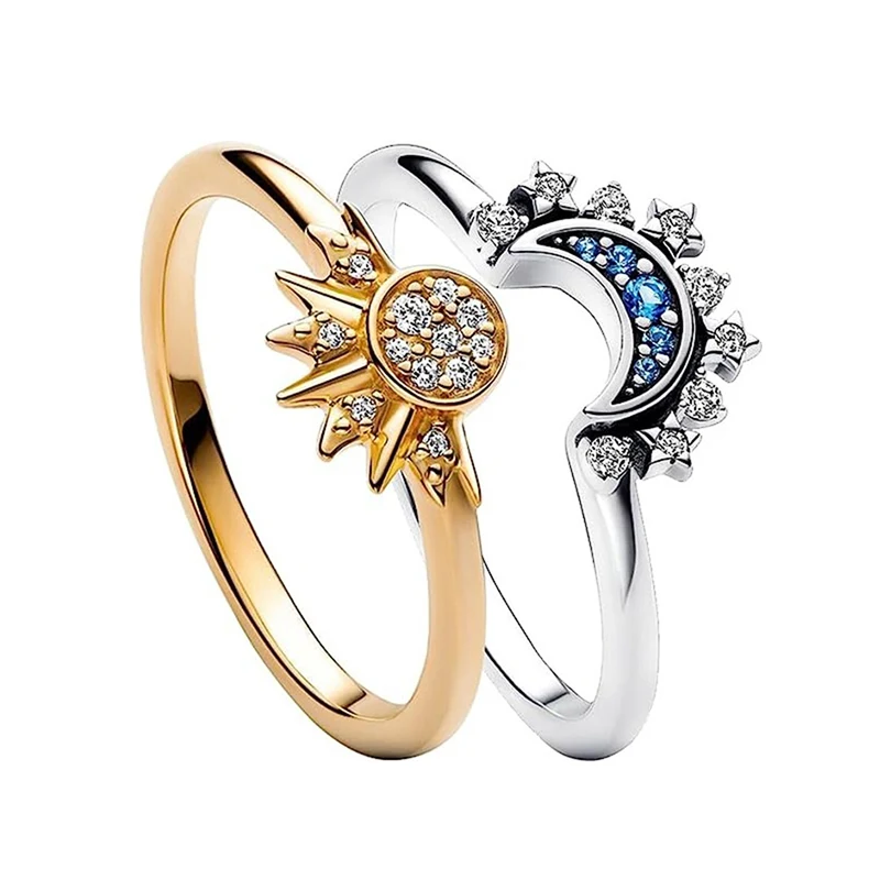 Anillos Sol y Luna para Parejas con Cristales para Amor y San Valentín, Joyería Romántica y Regalo Perfecto.