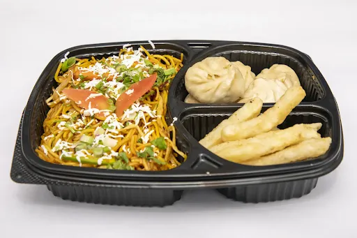 Schezwan Noodles + Fries + Veg Momos [5 Pieces]