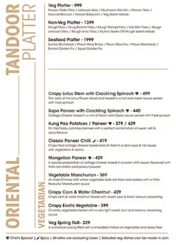 Golden Chimney Restaurant & Bar menu 