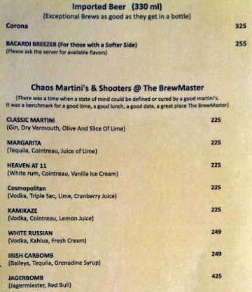 Purvi green brewmaster menu 