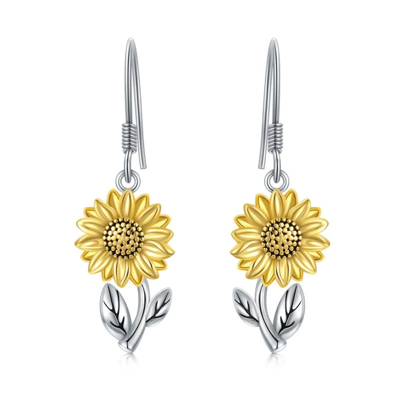 Boucles d'oreilles pendantes tournesol en argent sterling 925 pour femmes, filles et adolescentes. Légères, élégantes et cadeaux parfaits.