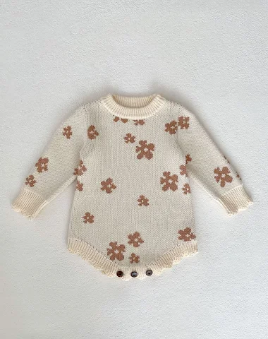 Baby meisjes gebreide jurk met bloe - 0