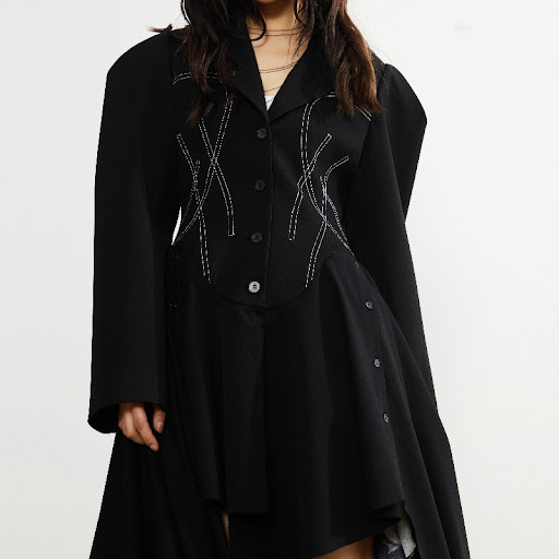 Title 6, Retro Decorative Open-line Irregular Hem Profil...