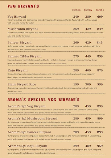 Aromas Hyderabad House menu 