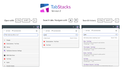 TabStacks: tab and history search