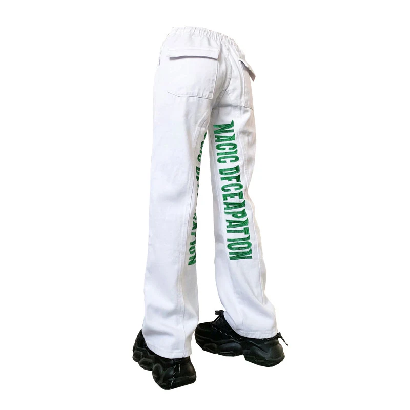 Vintage farmerke sa vezom leptira, ravne nogavice, široke nogavice, materijal od paste. Udobne i moderne pantalone.