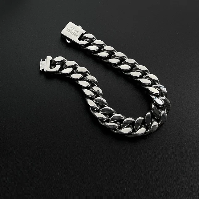 Title 1, Bracciale Cubano Hip Hop per Uomo, Texture Indu...