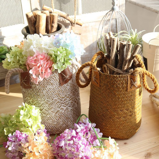 Title 4, Rural Style Natural Straw Woven Flower Pots Ele...
